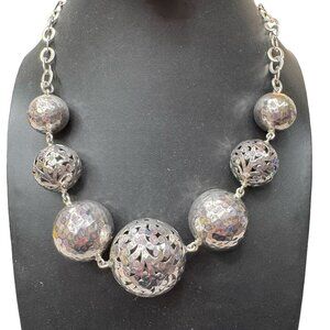 Lois Hill Statement 925 Sterling Silver Hammered Ball Station Bead Necklace 17"